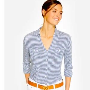 J.McLaughlin Brynn Linen Shirt in Stripe White/Denim- XS